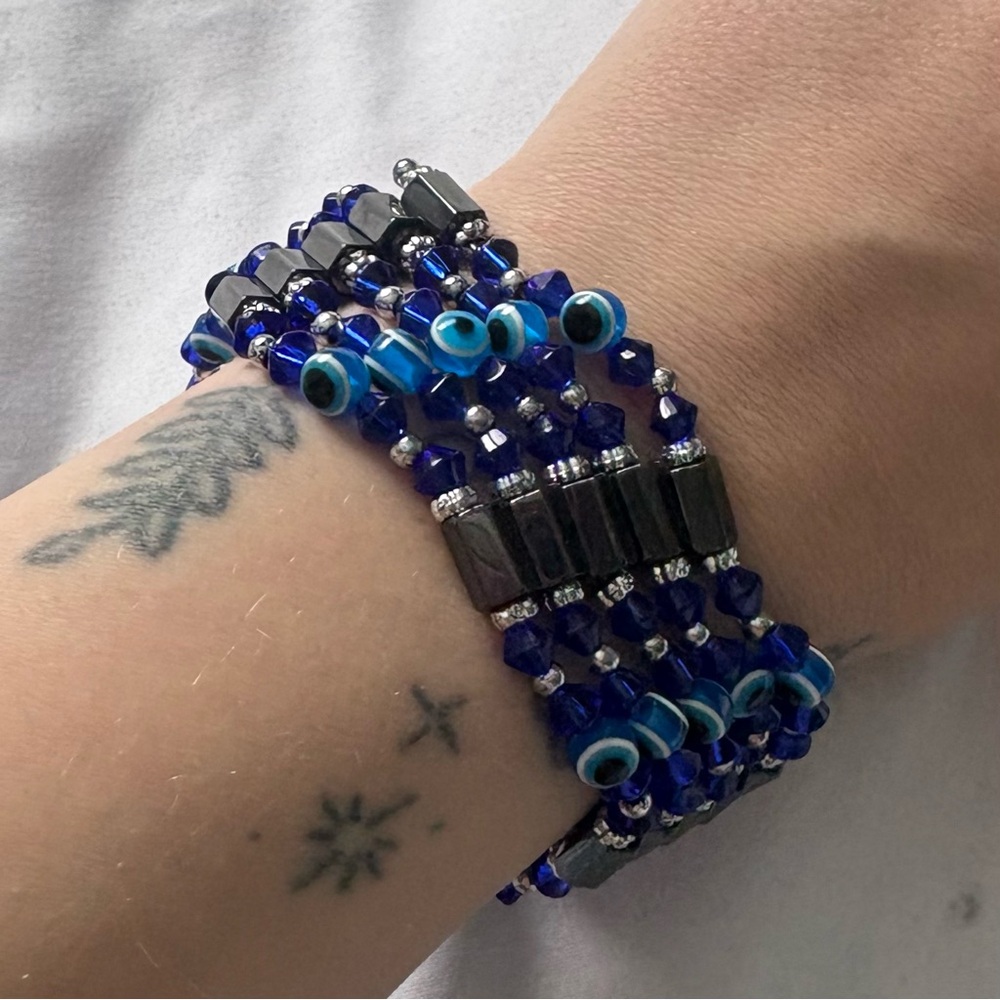 Blue and Black Beaded Bracelet